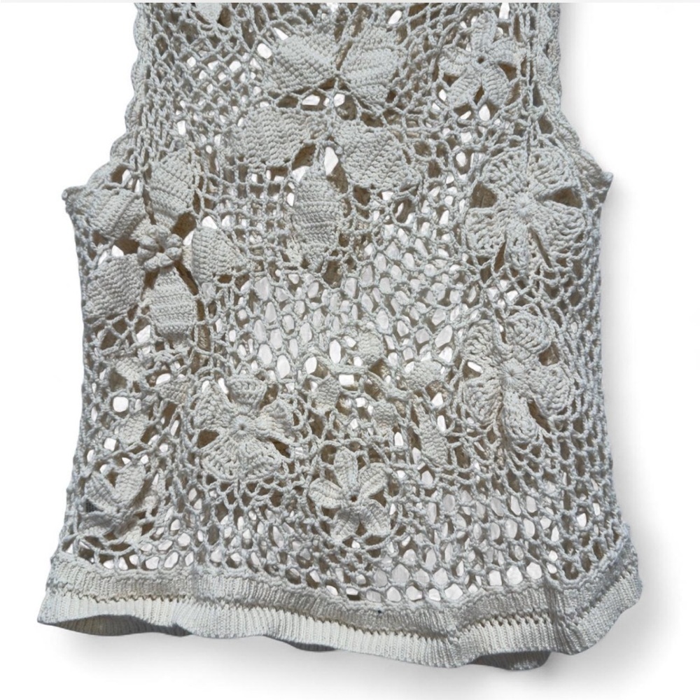 Skies Are Blue Ivory Floral Crochet Tank Top Sheer Blouse, Summer Boho Festival - Picture 7 of 8